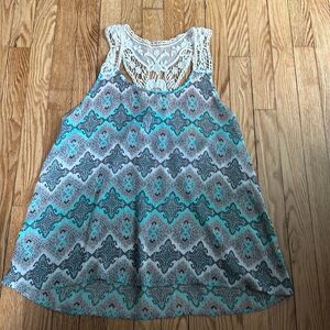 Teal and Coral Printed Top
